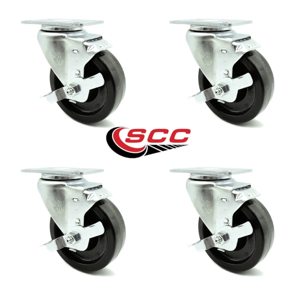 4 Inch Phenolic Wheel Swivel Top Plate Caster Set with Brake